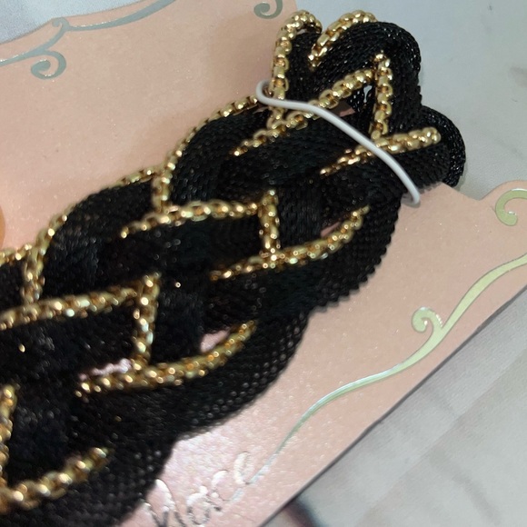 Mika Heavy Braided Metal Mesh Choker Necklace Set Black Gold - Picture 3 of 6